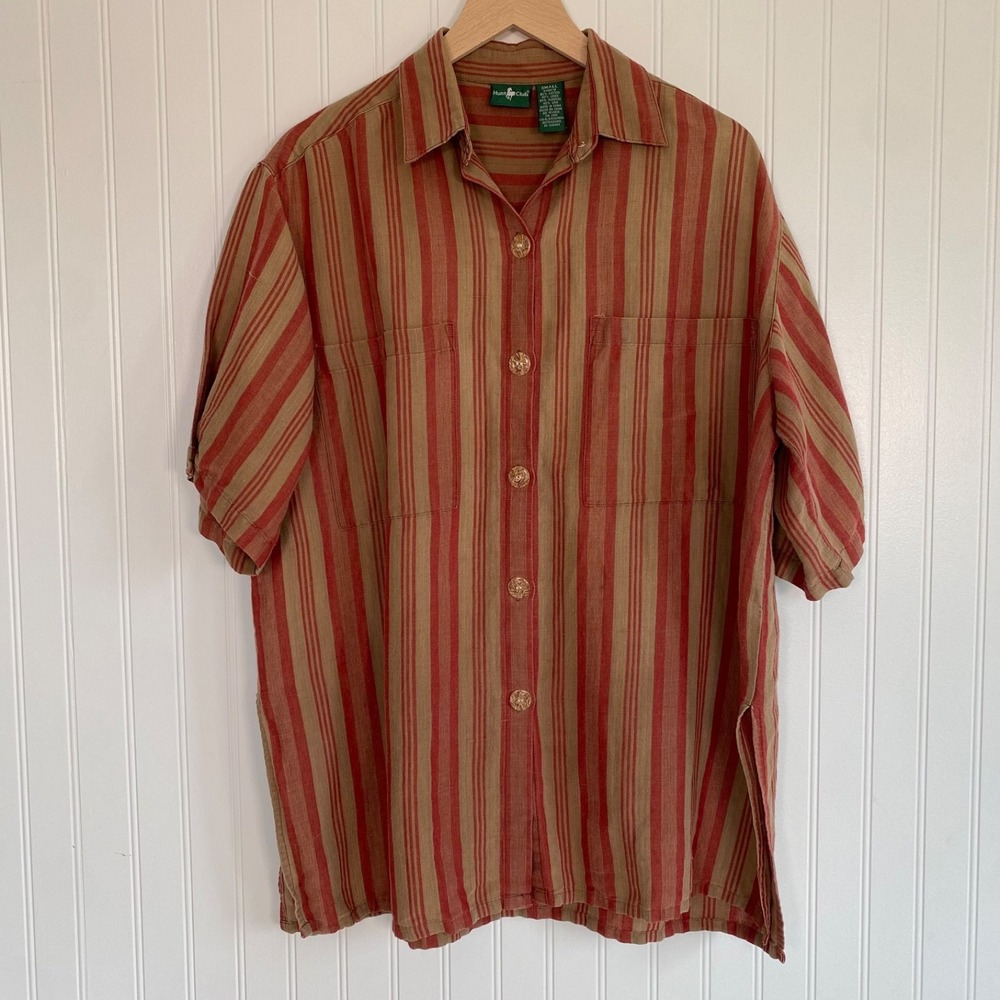 Vintage‎ Hunt Club Cotton Linen Lagenlook Button Up Tunic Top Size S Oversized
